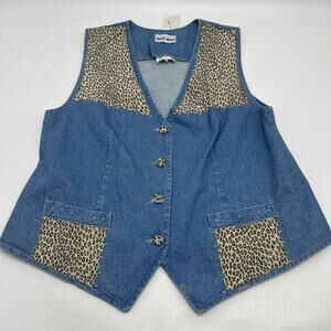 Vintage David David Denim Vest Western Jacket Women's Size 1X Blue MADE IN USA